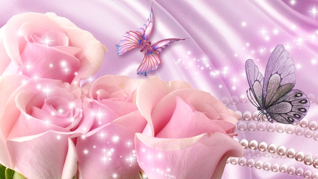 butterflies with pink rose